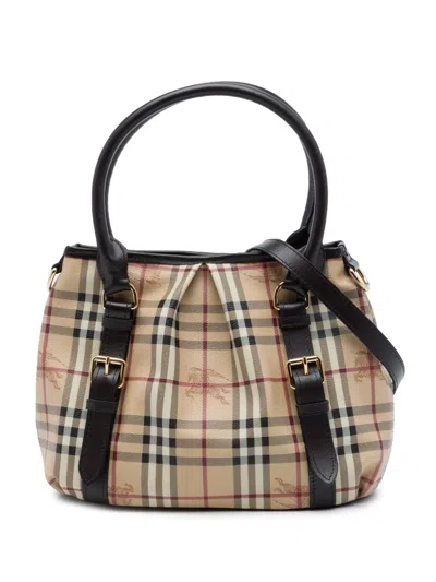 Pre-owned Burberry 2010-2015 Small Haymarket Check Coated Canvas Northfield Satchel In Neutrals