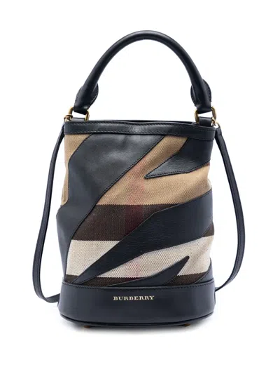 Pre-owned Burberry 2010-2026 Mega Check Canvas And Leather Bucket Bag Backpack In Brown
