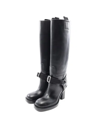 Pre-owned Burberry 2010s Buckled Knee-high Boots In Black