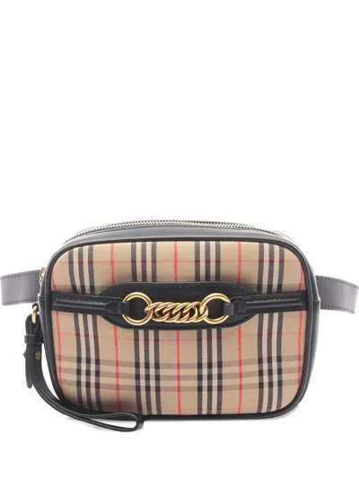 Pre-owned Burberry 2010s Check Link Leather-trim Mini Bag In Neutral