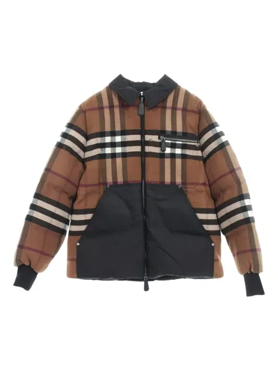 Pre-owned Burberry 2010s Checked Down Jacket In Brown