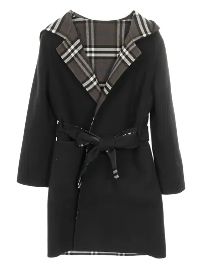 Pre-owned Burberry 2010s Hooded Reversible Wool Coat In Black