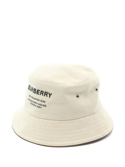 Pre-owned Burberry 2010s Horseferry-motif Bucket Hat In White