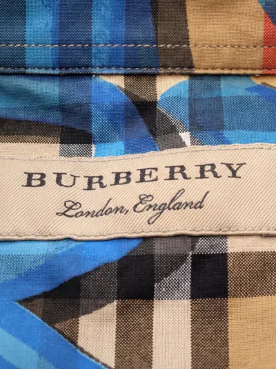 Pre-owned Burberry 2010s Jameson Graffiti-print Button-down Cotton Shirt In Neutral