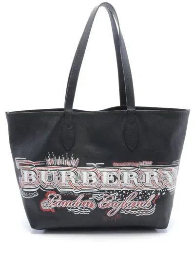 Pre-owned Burberry 2010s Large Check Doodle Tote Bag In Black