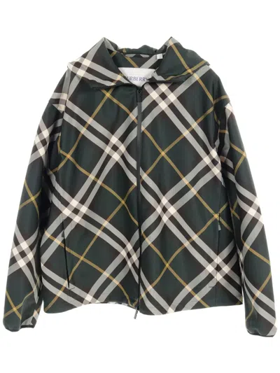 Pre-owned Burberry 2010s Mega Check Hooded Jacket In Green