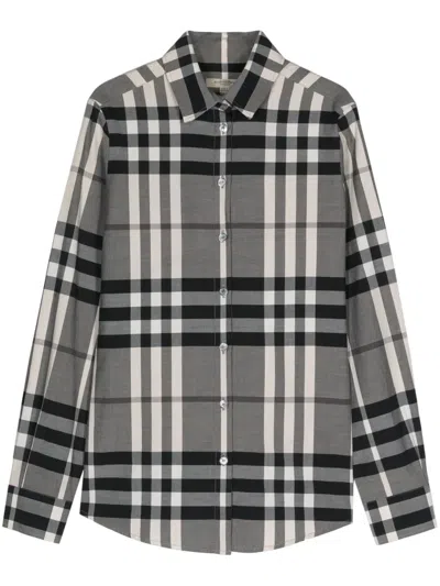 Pre-owned Burberry 2010s Plaid-check Poplin Shirt In Grey