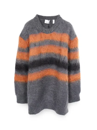 Pre-owned Burberry 2010s Striped Intarsia Knit Sweater In 灰色