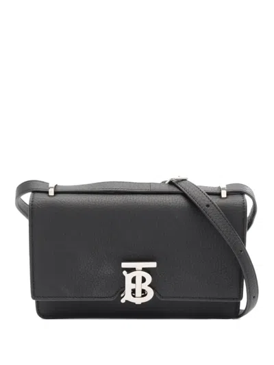 Pre-owned Burberry 2010s Tb Leather Shoulder Bag In Black