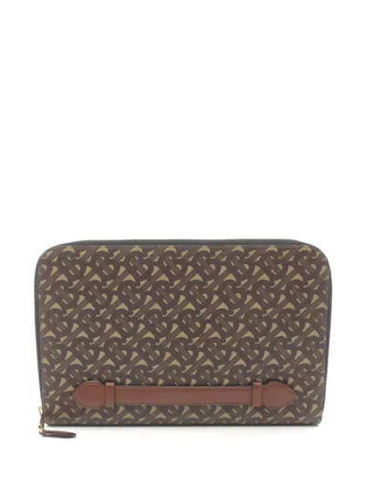 Pre-owned Burberry 2010s Tb-monogram Clutch Bag In Brown
