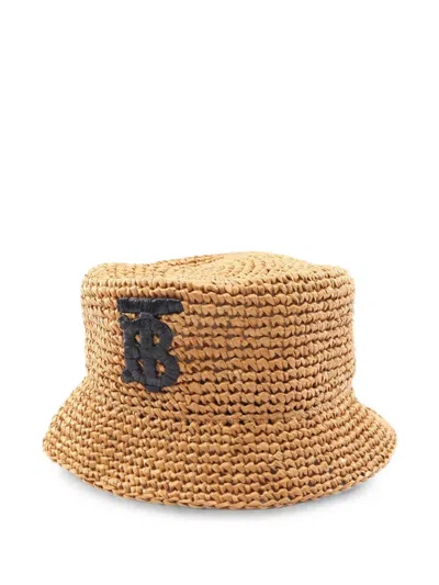 Pre-owned Burberry 2010s Tb Raffia-effect Bucket Hat In Neutrals