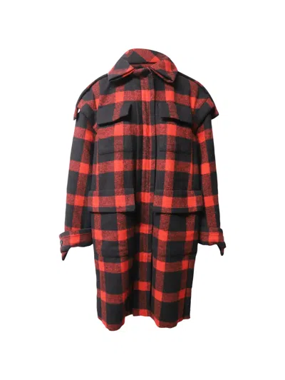 Pre-owned Burberry 2011 Plaid-pattern Coat In Red