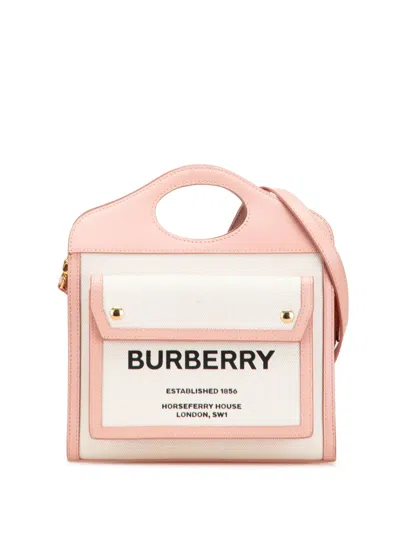 Pre-owned Burberry 2012-2025 Mini Canvas And Leather Pocket Satchel In Brown