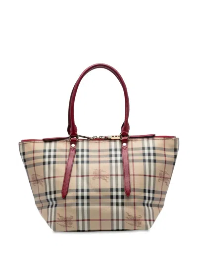Pre-owned Burberry 2012-2025 Small Haymarket Check Coated Canvas Salisbury Tote Bag In Brown