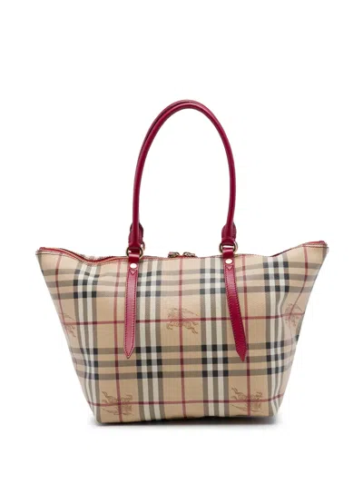 Pre-owned Burberry 2012-2015 Small Haymarket Check Coated Canvas Salisbury Tote Bag In Neutrals