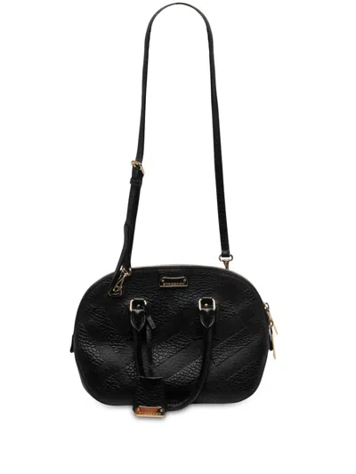 Pre-owned Burberry 2012-2015 Small Heritage Grain Check Leather Satchel Bag In Black