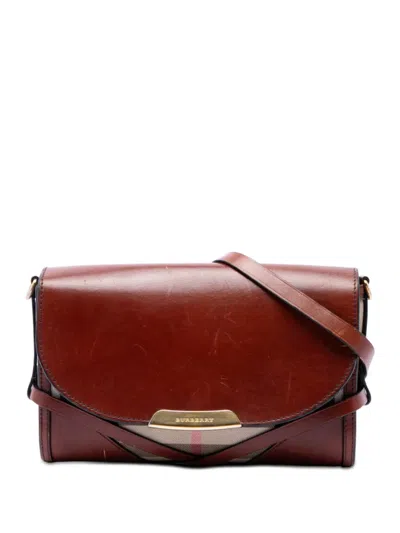 Pre-owned Burberry 2012-2017 Leather And House Check Canvas Bridle Abbott Crossbody Bag In Brown