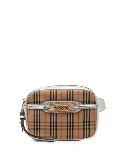 Pre-owned Burberry 2012-2025 Haymarket Check Canvas 1983 Link Belt Bag In Silver