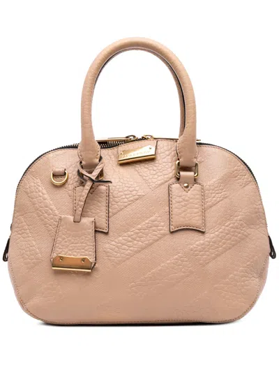 Pre-owned Burberry 2012-2025 Medium Heritage Grain Check Embossed Orchard Bowling Bag Satchel In Brown