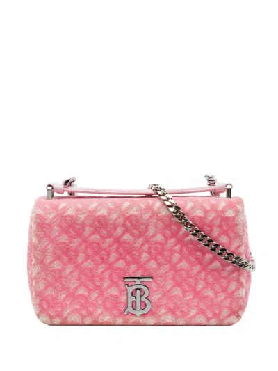 Pre-owned Burberry 2012-2026 Small Tb Monogram Terry Cloth Lola Satchel In Pink