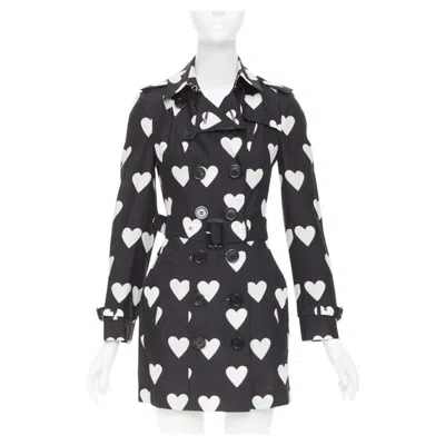 Pre-owned Burberry 2013 Runway Sandringham Heart Print Double Breasted Trench Jacket S In Black