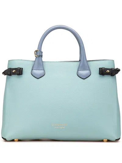 Pre-owned Burberry 2015-2017 Medium Tricolor Leather Banner Satchel In Blue