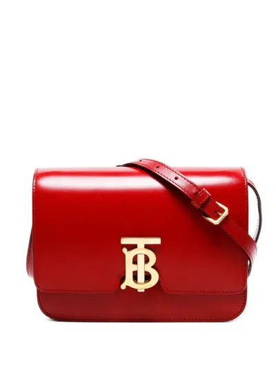 Pre-owned Burberry 2015-2024 Tb Leather Shoulder Bag In Red