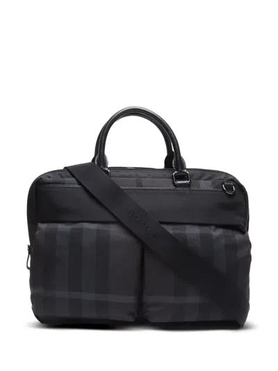 Pre-owned Burberry 2015 London Check Briefcase In Black