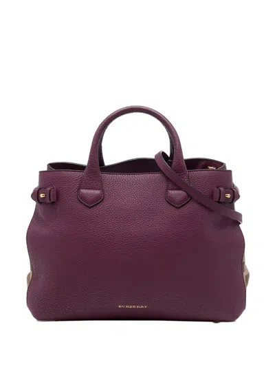 Pre-owned Burberry 2015-2020 Medium Leather And House Check Banner Satchel In Purple