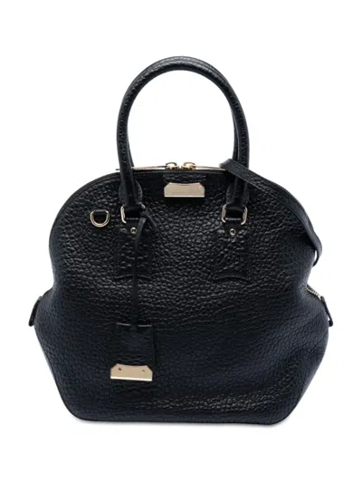 Pre-owned Burberry 2015-2025 Large Grained Calfskin Heritage Orchard Bowling Bag Satchel In Black