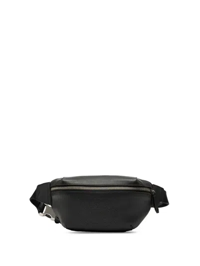 Pre-owned Burberry 2018-2023 Crest Embossed Leather Bum Bag Belt Bag In Black