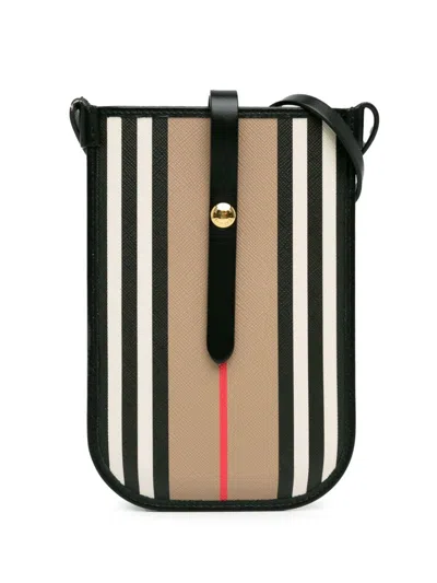 Pre-owned Burberry 2018-2023 Icon Stripe Anne Phone Holder Crossbody Bag In Brown