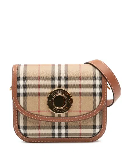 Pre-owned Burberry 2018-2023 Small House Check Coated Canvas Elizabeth Crossbody Bag In Brown