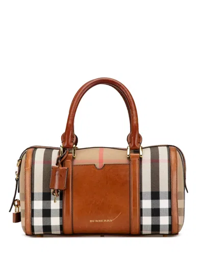 Pre-owned Burberry 2018-2024 House Check Alchester Sactorial Canvas Boston Bag In Brown