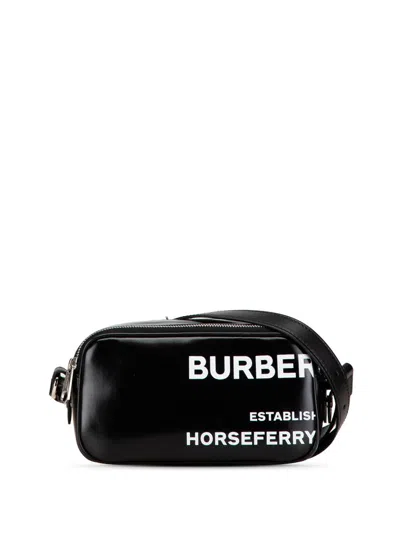 Pre-owned Burberry 2018-2024 Micro Coated Canvas Horseferry Camera Bag Crossbody Bag In Black