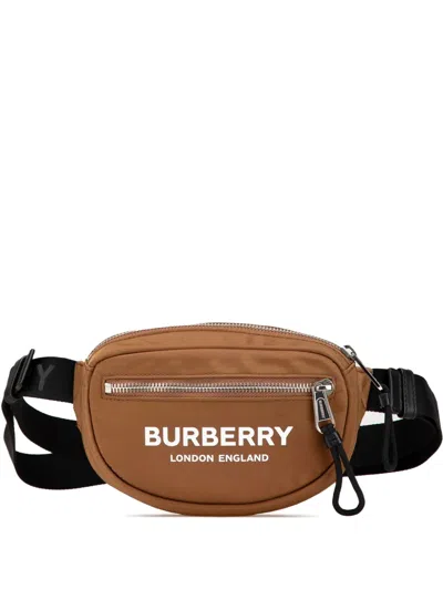 Pre-owned Burberry 2018-2024 Nylon Logo Cannon Belt Bag In 褐色