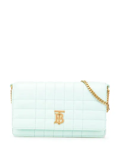 Pre-owned Burberry 2018-2024 Quilted Leather Lola Clutch On Chain Crossbody Bag In Green