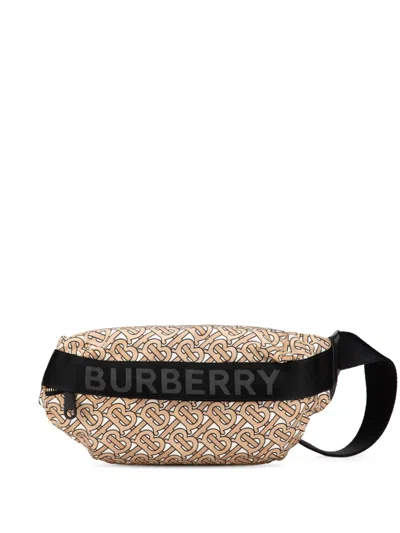 Pre-owned Burberry 2018-2024 Tb Monogram Nylon Sonny Belt Bag In Brown