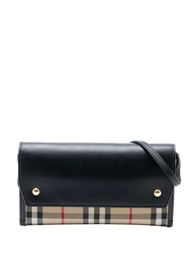 Pre-owned Burberry 2018-2025 House Check Canvas And Leather Phone Pocket Crossbody Bag In Brown