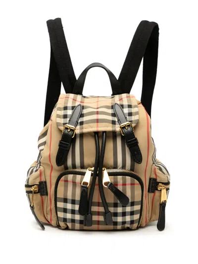 Pre-owned Burberry 2018-2025 House Check Canvas Backpack In Brown