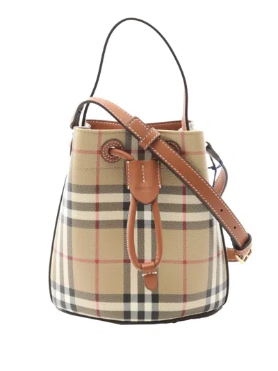 Pre-owned Burberry 2018-2025 House Check Coated Canvas Bucket Bag Satchel In Brown