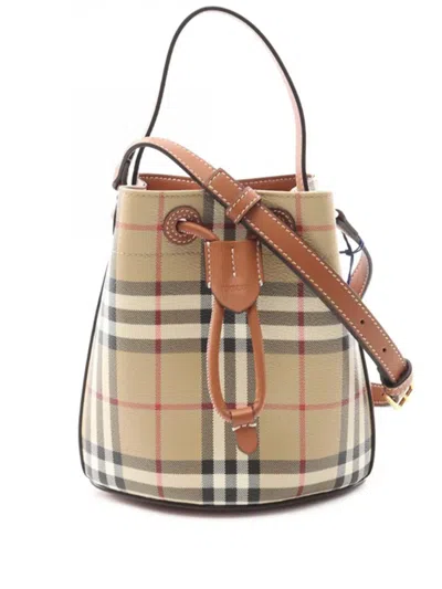 Pre-owned Burberry 2018-2025 House Check Coated Canvas Bucket Bag Satchel In Brown