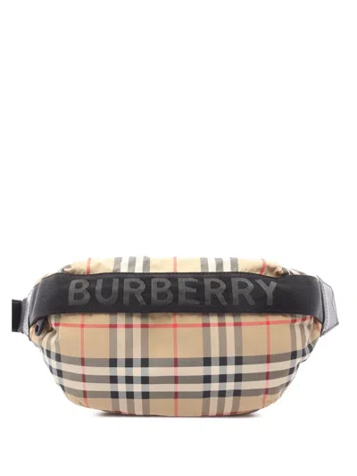 Pre-owned Burberry 2018-2025 House Check Nylon Sonny Belt Bag In Brown