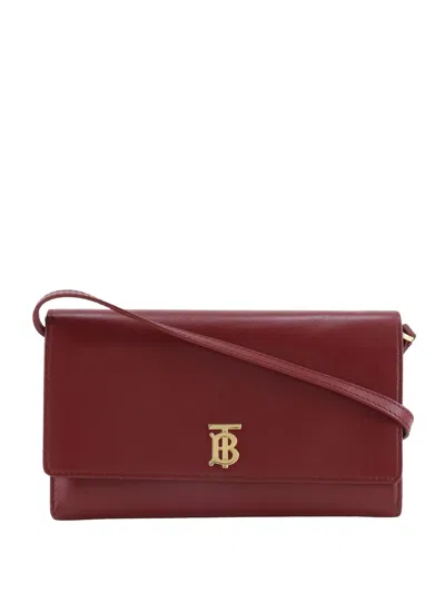 Pre-owned Burberry 2018-2025 Leather Tb Wallet On Strap Crossbody Bag In Red