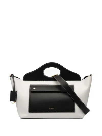 Pre-owned Burberry 2018-2025 Medium Bicolor Leather Soft Pocket Satchel In Black