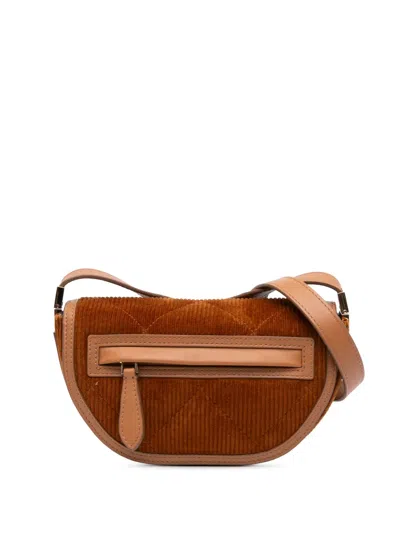 Pre-owned Burberry 2018-2025 Micro Corduroy Olympia Shoulder Bag In Brown
