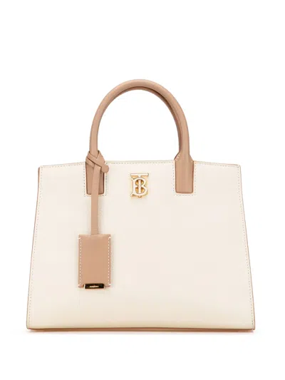 Pre-owned Burberry 2018-2025 Mini Bicolor Leather Frances Tote Satchel In Brown