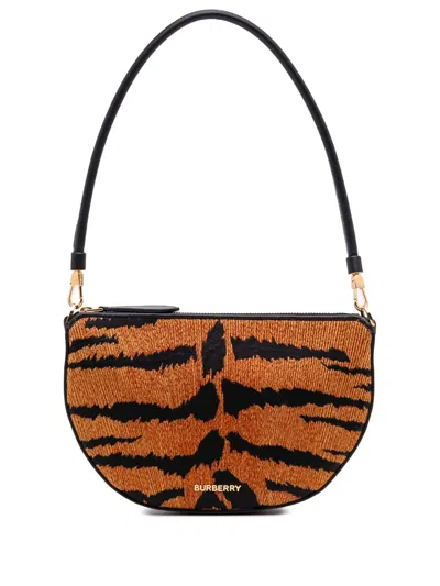 Pre-owned Burberry 2018-2025 Mini Canvas Tiger Print Olympia Shoulder Bag In Black
