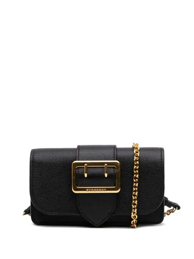 Pre-owned Burberry 2018-2025 Mini Soft Grain Calfskin Buckle Crossbody Bag In Black