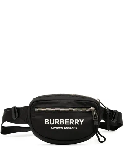 Pre-owned Burberry 2018-2025 Nylon Logo Cannon Belt Bag In Black
